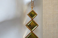 Gold Green Square Earrings