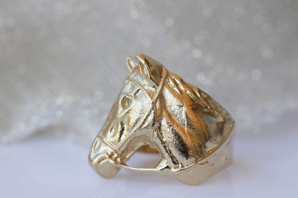 Equestrian Jewelry Yellow Gold and Sterling Silver wide band, Horse Ring  820-00163 - Churchwell's Jewelers