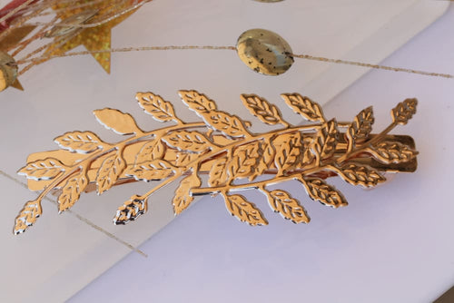 Barrettes Feuille D'or - Lot De 2 - Style Bohème - Métal Et Chaîne - Pour Occasions Spéciales