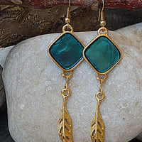 Gold Leaf Earrings. Turquoise Enamel Earrings. Enamel Leaf Earrings. Every Day Drop Earrings. Leaf Dangle Earrings. Gold Leaves Earrings