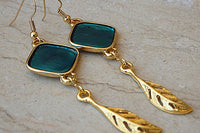 Gold Leaf Earrings. Turquoise Enamel Earrings. Enamel Leaf Earrings. Every Day Drop Earrings. Leaf Dangle Earrings. Gold Leaves Earrings