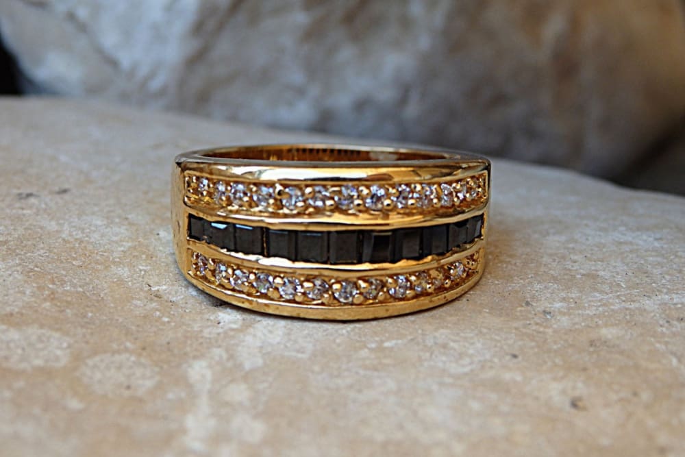 Black Onyx Diamond Ring - Ladies Heart Shape Ring in Gold