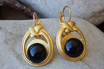 Gold Onyx Earrings