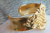 Gold Plated Cuff Bracelet. Vintage Gold Cuff Bracelet For Women Gold Authentic Cuff. Vintage Gold Bangle. Womens Ornamented Cuff Bracelet