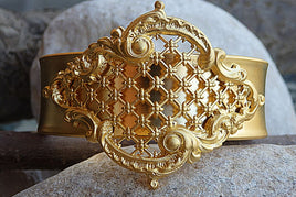 Gold Plated Cuff Bracelet. Vintage Gold Cuff Bracelet For Women Gold Authentic Cuff. Vintage Gold Bangle. Womens Ornamented Cuff Bracelet