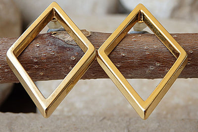 Gold Rhombus Earrings. Gold Geometric Earrings. Gold Plated Stud Earrings. Rhombus Jewelry Gift. Womens Geometric Jewelry. Women Gift Ideas