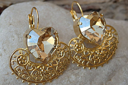 Gold Romantic Heart Shaped Earrings