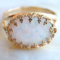 Gold White Opal Ring