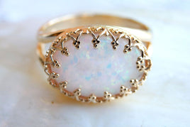 Gold White Opal Ring