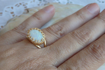 Gold White Opal Ring