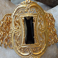 Golden Bracelet. Gold Black Chunky Bracelet. Handcrafted Bracelet. Cuff Boho Bracelet. Lace Gold Statement Bracelet. Moroccan Ethnic Jewelry