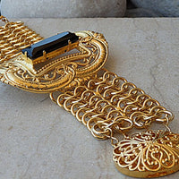 Golden Bracelet. Gold Black Chunky Bracelet. Handcrafted Bracelet. Cuff Boho Bracelet. Lace Gold Statement Bracelet. Moroccan Ethnic Jewelry