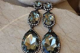 Gray Chandelier Statement Earrings. Rebeka Dark Grey Drop Earrings