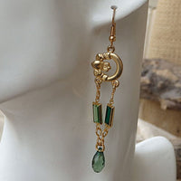 Green And Gold Dangle Earrings. Peridot Emerald Crystal Real Rebeka Earrings For Women. Drop Earrings.teardrop Rectangle Green Earrings.