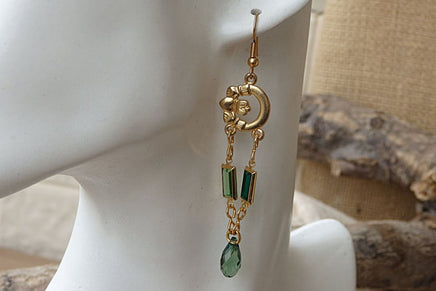 Green And Gold Dangle Earrings. Peridot Emerald Crystal Real Rebeka Earrings For Women. Drop Earrings.teardrop Rectangle Green Earrings.