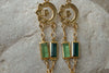 Green And Gold Dangle Earrings. Peridot Emerald Crystal Real Rebeka Earrings For Women. Drop Earrings.teardrop Rectangle Green Earrings.