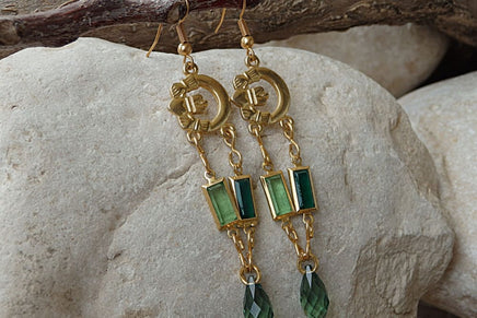 Green And Gold Dangle Earrings. Peridot Emerald Crystal Real Rebeka Earrings For Women. Drop Earrings.teardrop Rectangle Green Earrings.