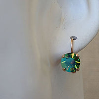 Green Blue Rhinestone Ab Rebeka Earrings. Green Drop Earrings. Rose Gold Green Earrings. Halo Crystal Women Earrings. Small Gold Earrings