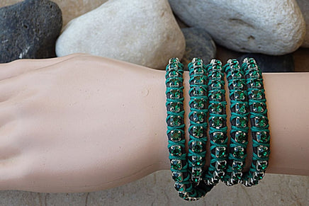 Green Bracelet. Leather Wrap Bracelet