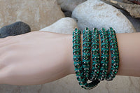 Green Bracelet. Leather Wrap Bracelet