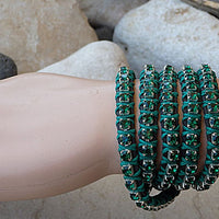 Green Bracelet. Leather Wrap Bracelet