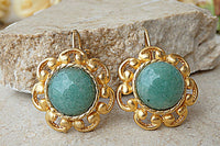 Green Earrings. Flower Earrings. Agate Earrings. Vintage Look Jewelry. Energy Earrings. Floral Earrings. Green Gold Earrings Gift. Handmade