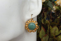 Green Earrings. Flower Earrings. Agate Earrings. Vintage Look Jewelry. Energy Earrings. Floral Earrings. Green Gold Earrings Gift. Handmade