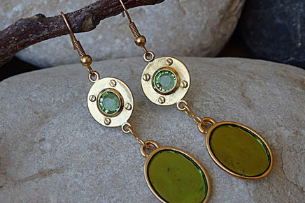 Green Oval Drop Earrings