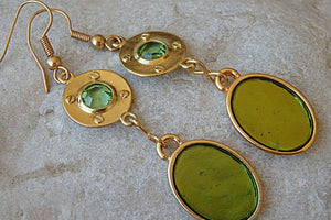 Green Oval Drop Earrings