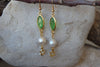 Green Star Jewish Earrings.judaica Charms Jewelry. Israeli Jewelry.green Rebeka Crystal Pearl Dangle Earrings.star Of David Drop Earrings