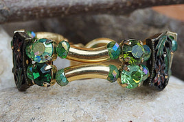 Green Rebeka Bracelet. Enamel Tube Bracelet. Unique Jewelry. One Of A Kind Bracelet. Hand Made Evening Bracelet.green And Gold Bracelet