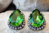 Green Rebeka Earrings. Green Drop Earrings. Bridal Rhinestone Green Earrings