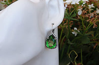 Green Rebeka Earrings. Green Drop Earrings. Bridal Rhinestone Green Earrings