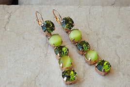 Green Rebeka Earrings. Peridot Rebeka Crystal Dangle Earrings