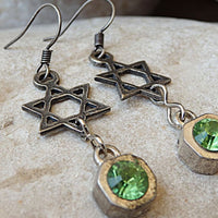 Green Rebeka Star Of David Earrings. Star Of David Green Earrings. Jewish Jewelry. Jewish Gift. Silver Dangle Earrings. Green Magen David