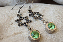 Green Rebeka Star Of David Earrings. Star Of David Green Earrings. Jewish Jewelry. Jewish Gift. Silver Dangle Earrings. Green Magen David