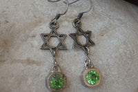 Green Rebeka Star Of David Earrings. Star Of David Green Earrings. Jewish Jewelry. Jewish Gift. Silver Dangle Earrings. Green Magen David