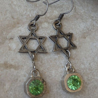 Green Rebeka Star Of David Earrings. Star Of David Green Earrings. Jewish Jewelry. Jewish Gift. Silver Dangle Earrings. Green Magen David