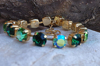 Green Rebeka Tennis Bracelet. Green Tones Rhinestone Elegant Bracelet. Green Crystal Bracelet For Bridesmaid Gift. Bridal Jewelry Gift