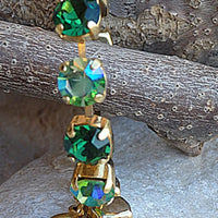 Green Rebeka Tennis Bracelet. Green Tones Rhinestone Elegant Bracelet. Green Crystal Bracelet For Bridesmaid Gift. Bridal Jewelry Gift