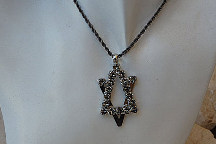 Grey Rebeka Star Of David Necklace. Unique Silver Star Of David Pendant. Rhinestone Magen David With Grey Rebeka. Elegant Jewish Charm