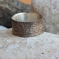 Hammered Wedding Ring. 925 Silver Ring. Silver Wedding Band. Leaf Silver Band Ring. Wide Ring. Leaves Wedding Silver Band Ring.engraved Ring