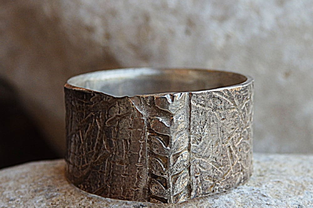 Rustic hammered dark silver ring