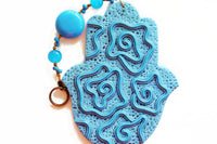 Hamsa Decor House. Hamsa Decor Wall. Passover Gift Idea. Hand Fimo Daecor House. Hand Blue Turquoise Clay To Decor Home. Fatima Hand Decor
