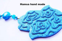 Hamsa Decor House. Hamsa Decor Wall. Passover Gift Idea. Hand Fimo Daecor House. Hand Blue Turquoise Clay To Decor Home. Fatima Hand Decor