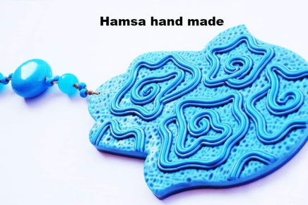 Hamsa Decor House. Hamsa Decor Wall. Passover Gift Idea. Hand Fimo Daecor House. Hand Blue Turquoise Clay To Decor Home. Fatima Hand Decor