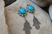 Hamsa Earrings. Turquoise And Rebeka Silver Protection Earrings. Genuine Turquoise Jewelry. Natural Gemstone Earrings. Evil Eye Earrings.