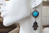 Hamsa Earrings. Turquoise And Rebeka Silver Protection Earrings. Genuine Turquoise Jewelry. Natural Gemstone Earrings. Evil Eye Earrings.