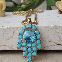 Hamsa Hand Necklace. Turquoise Necklace. Evil Eye Necklace. Charm Necklace. Arab Necklace. Islamic Jewelry. Turkish Necklace. Blue Pendant