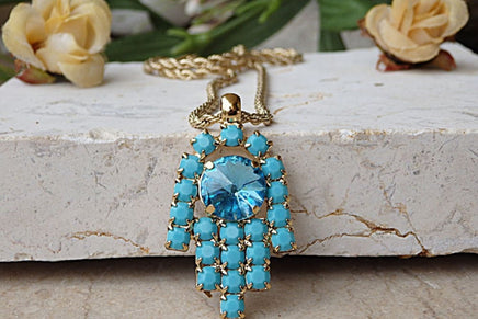 Hamsa Hand Necklace. Turquoise Necklace. Evil Eye Necklace. Charm Necklace. Arab Necklace. Islamic Jewelry. Turkish Necklace. Blue Pendant